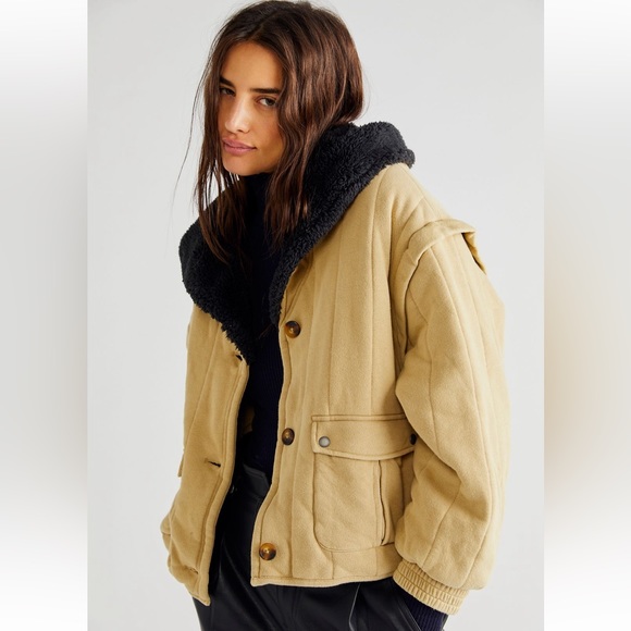 Free people Filipa Jacket Hooded Quilted Gold knit jacket Sz-S - Picture 1 of 10